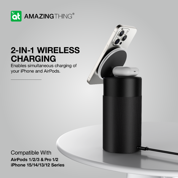 AMAZINGTHING 4 in 1 Magsafe Wireless Charger Stand Station Bluetooth Speaker