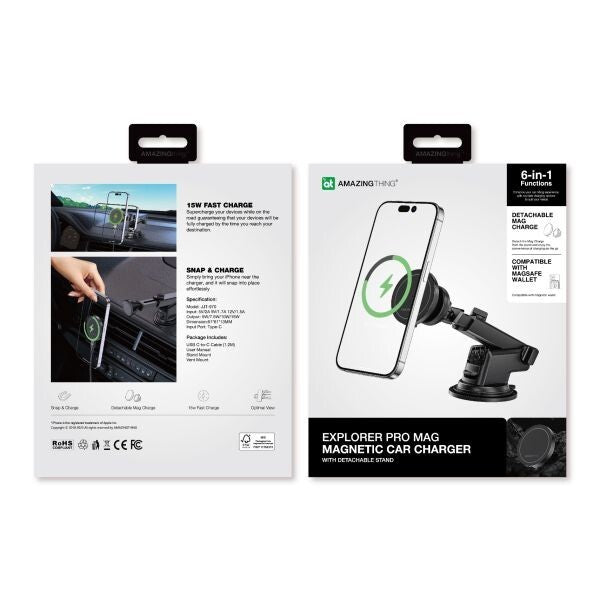 AMAZINGTHING Explorer Car Phone Magsafe Holder Magnetic 15W Wireless Charging