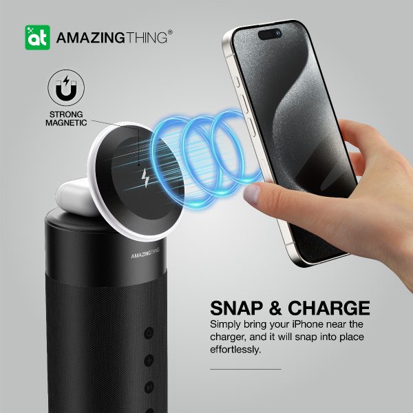 AMAZINGTHING 4 in 1 Magsafe Wireless Charger Stand Station Bluetooth Speaker