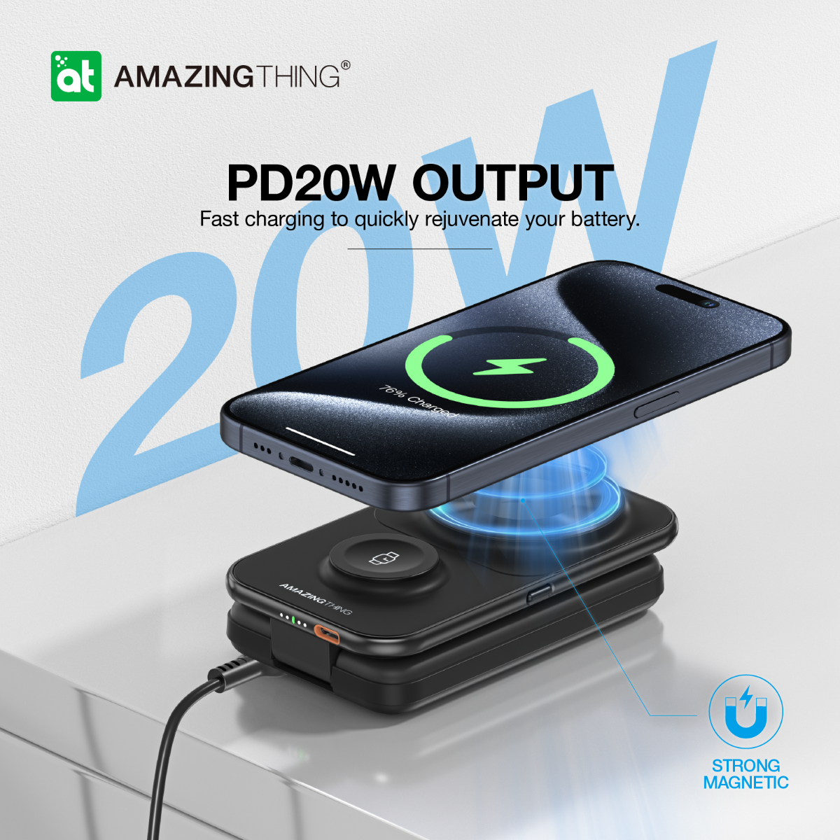 AMAZINGTHING 22.5W 8000mAh Fast Magsafe Magnetic Portable Power Bank + Stand
