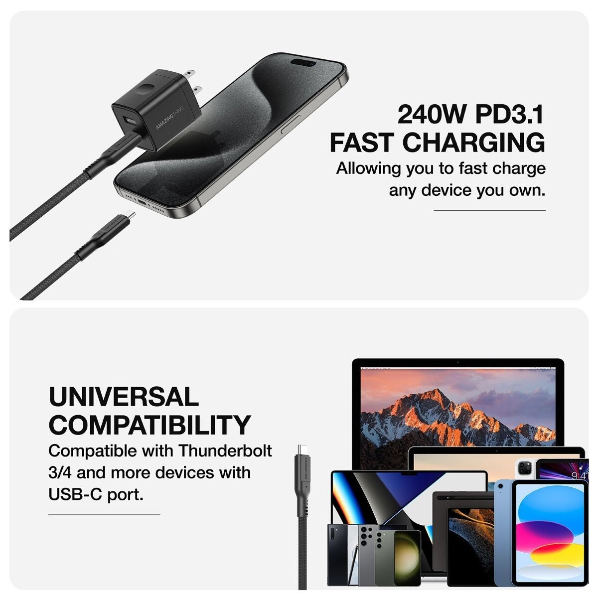 AMAZINGTHING 240W USB 3.2 USB Type-C to USB-C Cable Fast Charge Premium Charger