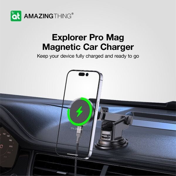 AMAZINGTHING Explorer Car Phone Magsafe Holder Magnetic 15W Wireless Charging