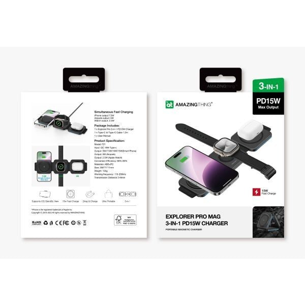 AMAZINGTHING Pro Mag 3 in 1 Magsafe Wireless Charger Stand Station for iPhone 16