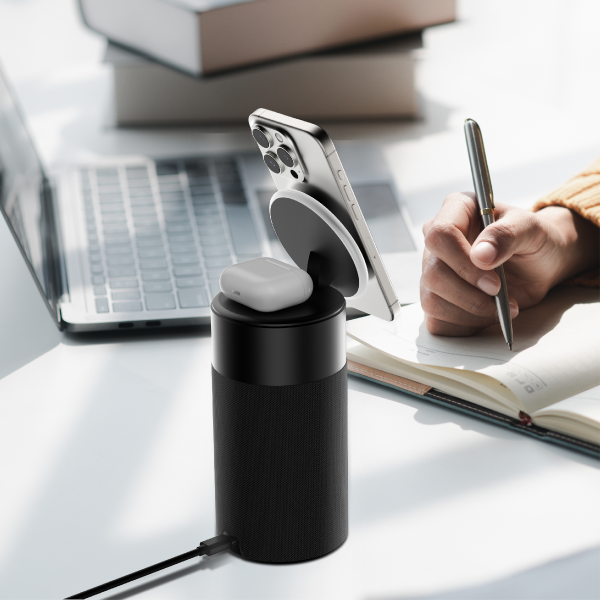 AMAZINGTHING 4 in 1 Magsafe Wireless Charger Stand Station Bluetooth Speaker