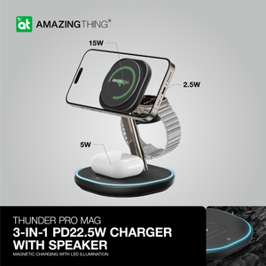 AMAZINGTHING 3 in 1 Magsafe Wireless Charger Stand Station Bluetooth Speaker