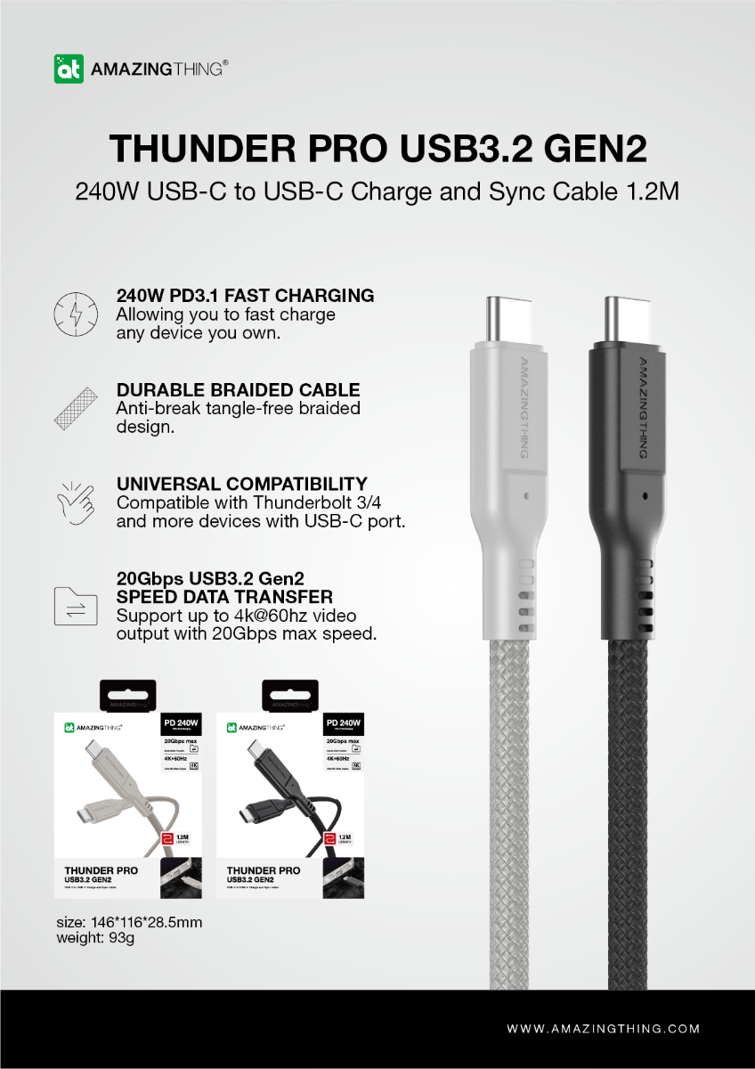 AMAZINGTHING 240W USB 3.2 USB Type-C to USB-C Cable Fast Charge Premium Charger