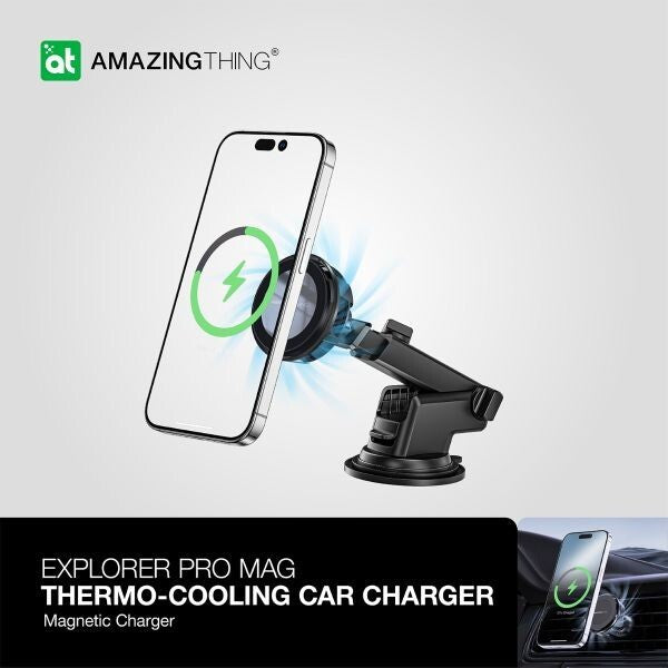AMAZINGTHING Thermo Cool Car Phone Magsafe Holder Magnetic 15W Wireless Charging