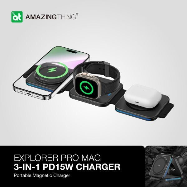 AMAZINGTHING Pro Mag 3 in 1 Magsafe Wireless Charger Stand Station for iPhone 16