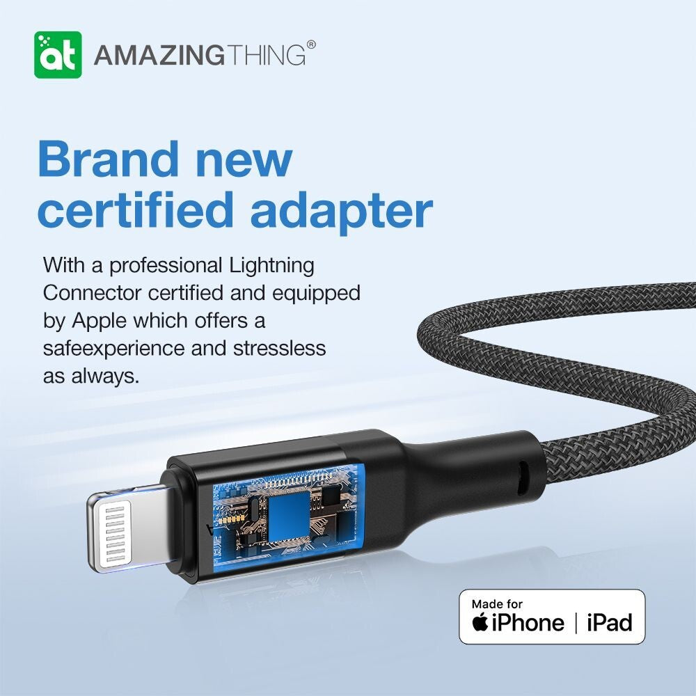 AMAZINGTHING USB to Lightning Cable Fast Charge Charger Braided MFi Certified