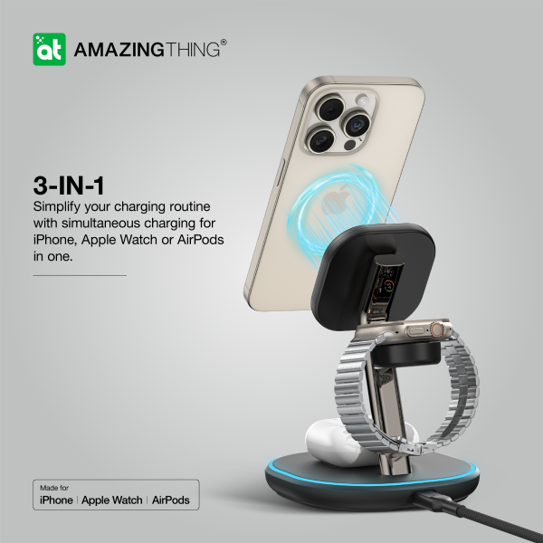 AMAZINGTHING 3 in 1 Magsafe Wireless Charger Stand Station Bluetooth Speaker