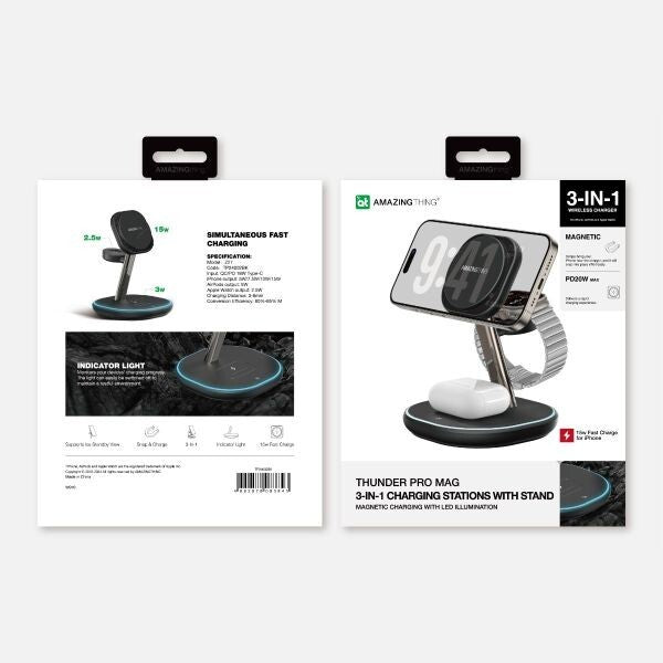 AMAZINGTHING 3 in 1 Magsafe Wireless Charger Stand Station Bluetooth Speaker