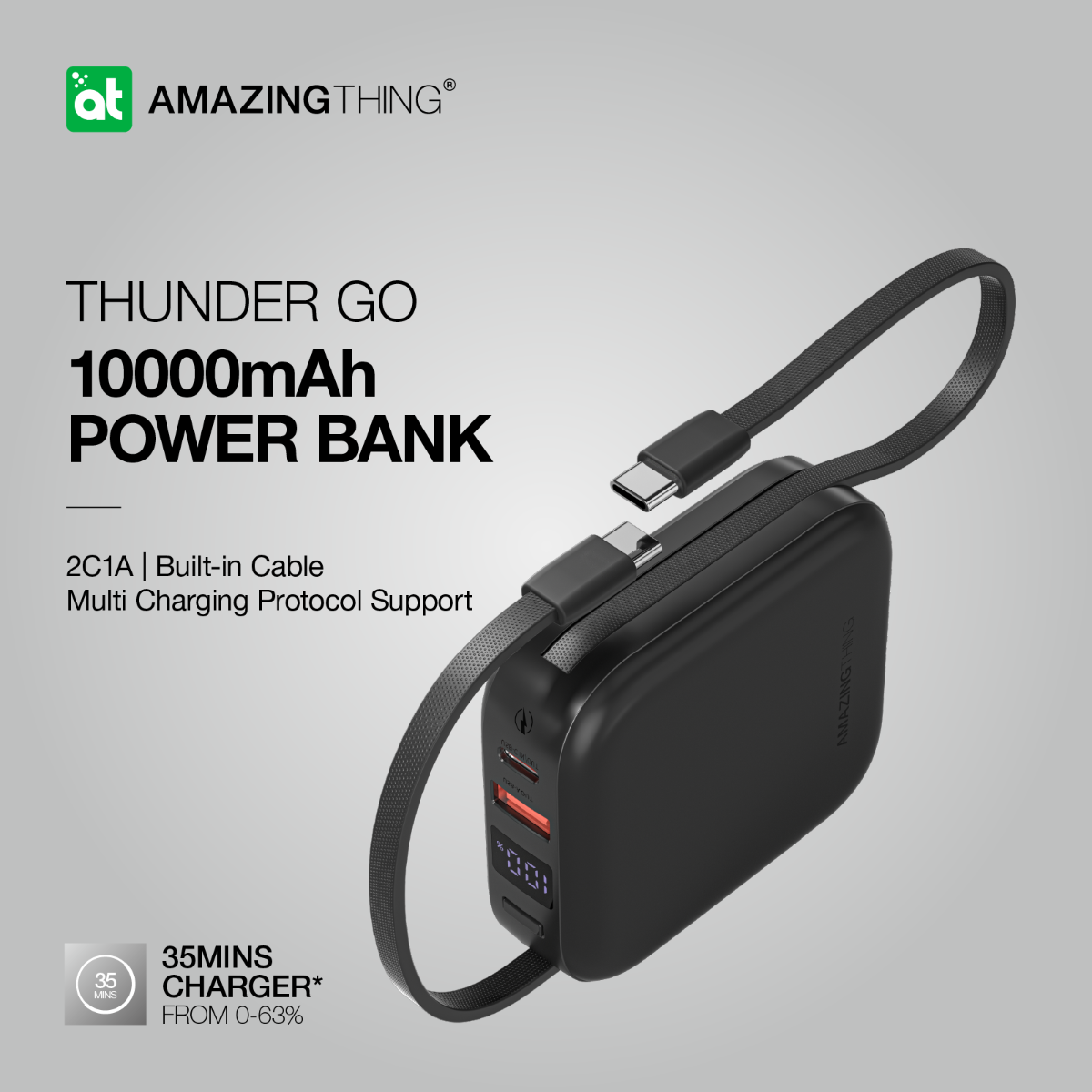 AMAZINGTHING 22.5W 10000mAh Fast Charging Power Bank Portable + 2x USB-C Cable