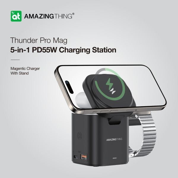 AMAZINGTHING 5 in 1 Magsafe Wireless Charger Stand Charge Station Watch Airpods