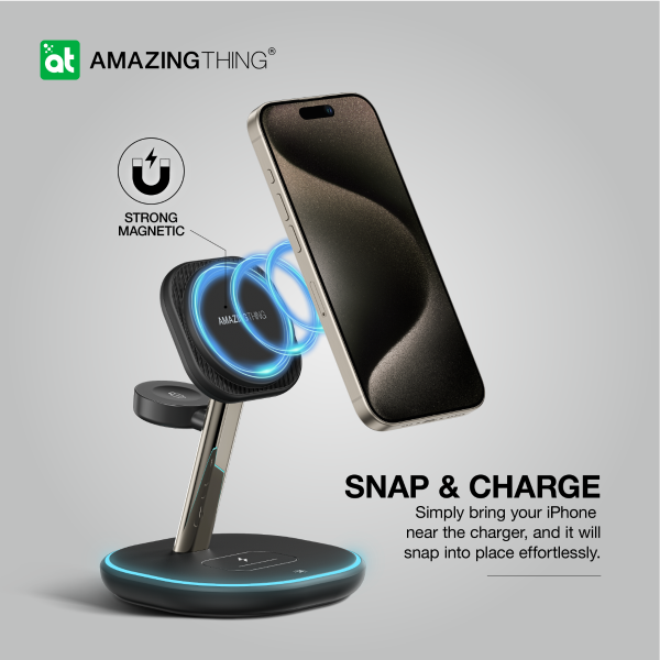 AMAZINGTHING 3 in 1 Magsafe Wireless Charger Stand Station Bluetooth Speaker