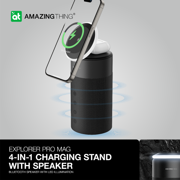 AMAZINGTHING 4 in 1 Magsafe Wireless Charger Stand Station Bluetooth Speaker