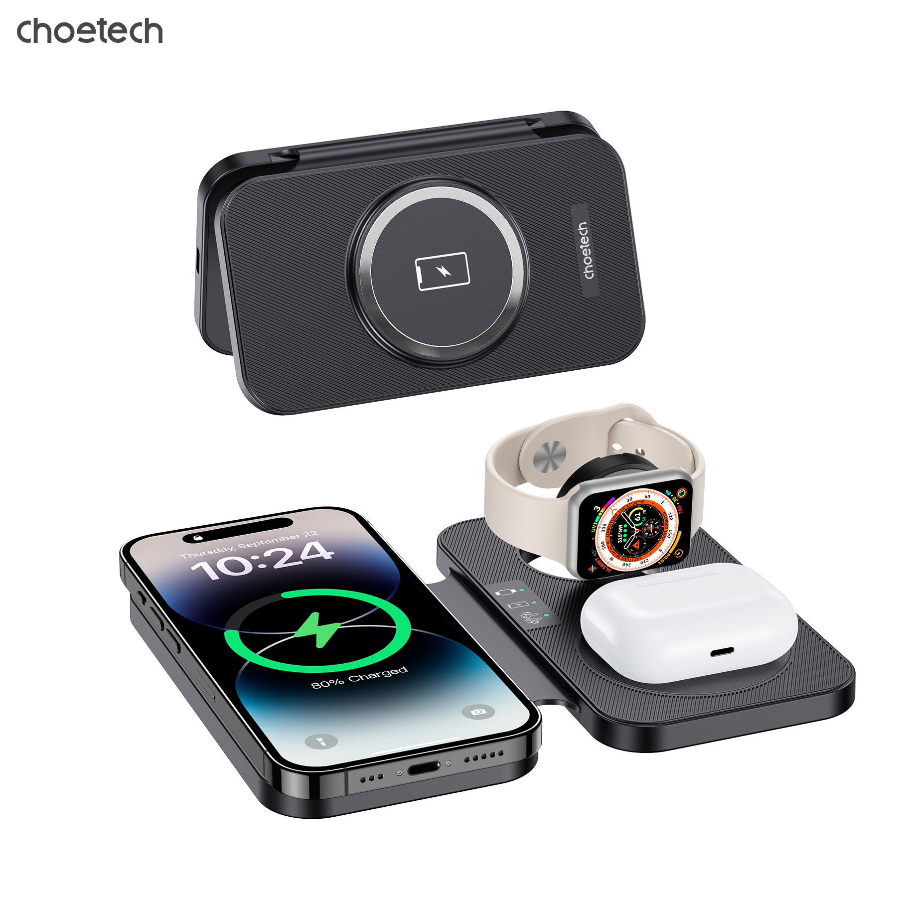 Choetech 3 in 1 MagSafe Wireless Charger Dock Pad for iPhone, iWatch and Airpod