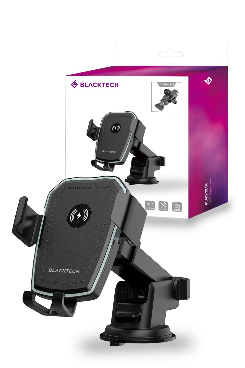 Blacktech 2 in 1 10W Wireless Charging Car Phone Mount Windscreen Dashboard