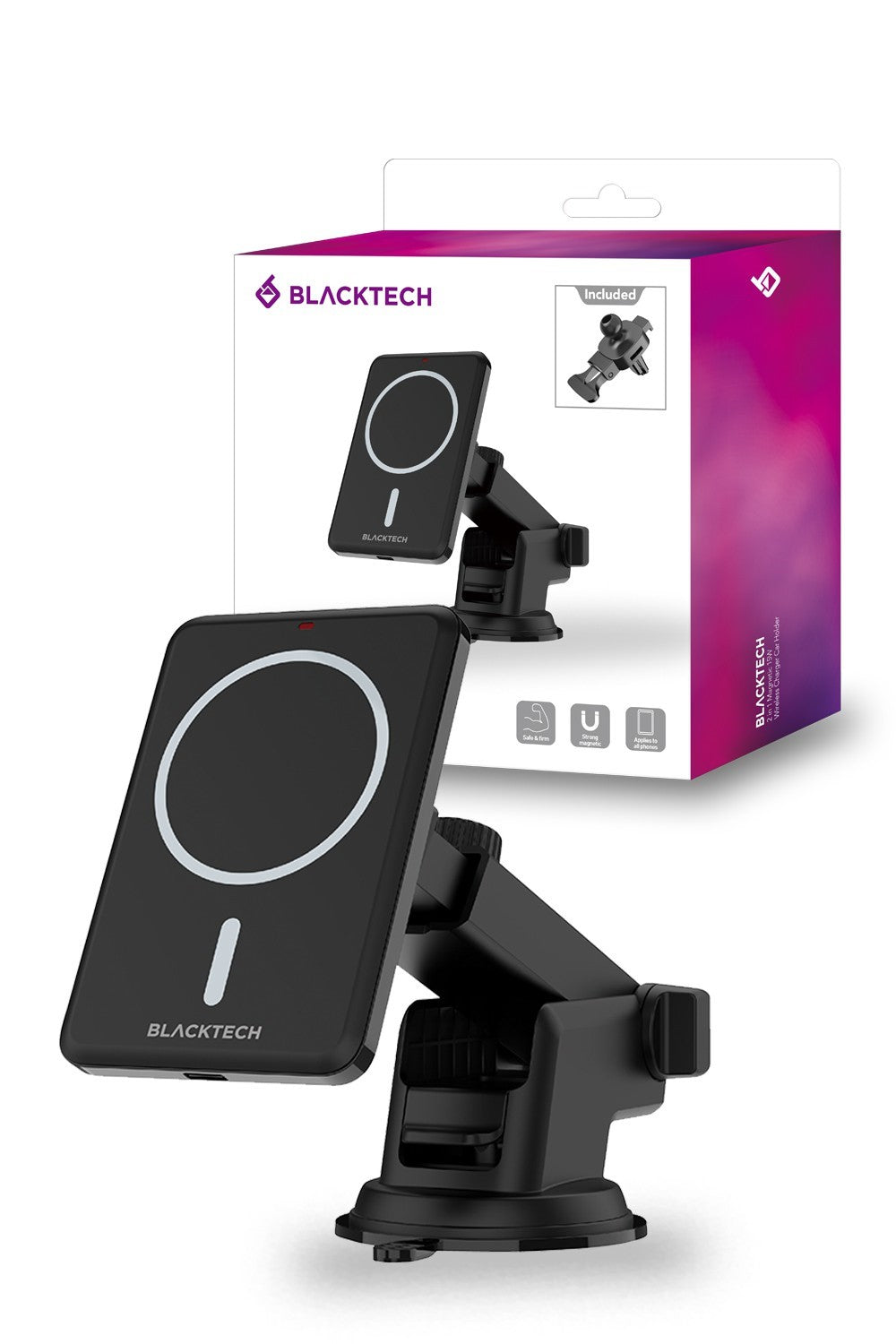 Blacktech 2 in 1 15W Magsafe Wireless Car Charger Phone Holder