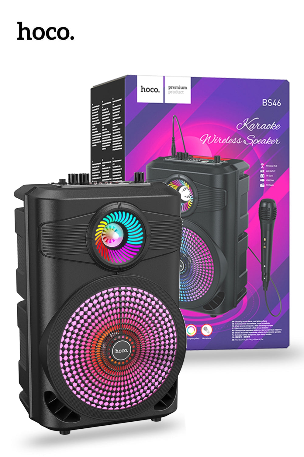 Hoco Bluetooth Karaoke Speaker with Wired Microphone and RGB Lights