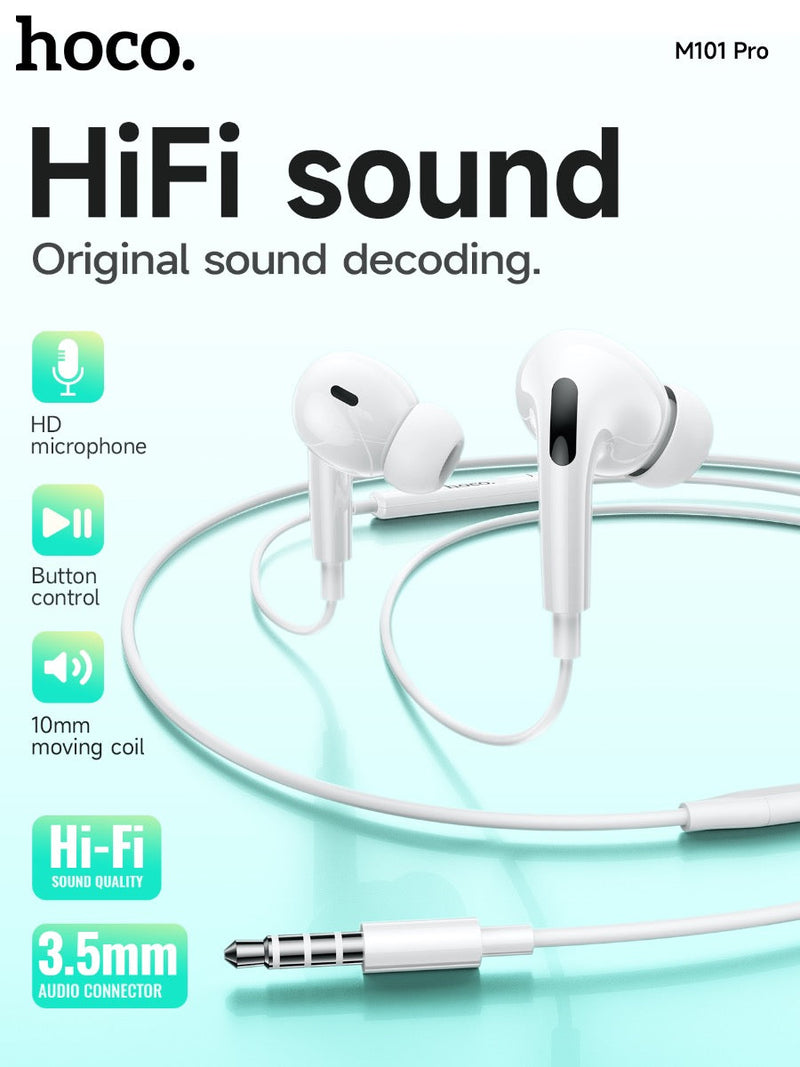 Hoco Pro 3.5mm Handsfree Earphones with 14mm Driver and Built-In Microphone