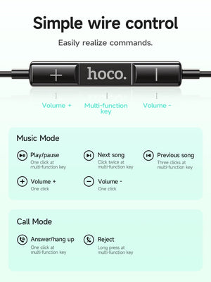 Hoco Pro 3.5mm Handsfree Earphones with 14mm Driver and Built-In Microphone