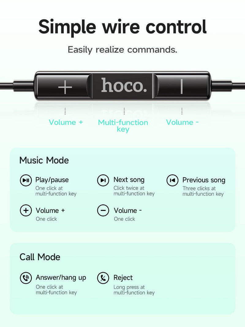 Hoco Pro 3.5mm Handsfree Earphones with 14mm Driver and Built-In Microphone