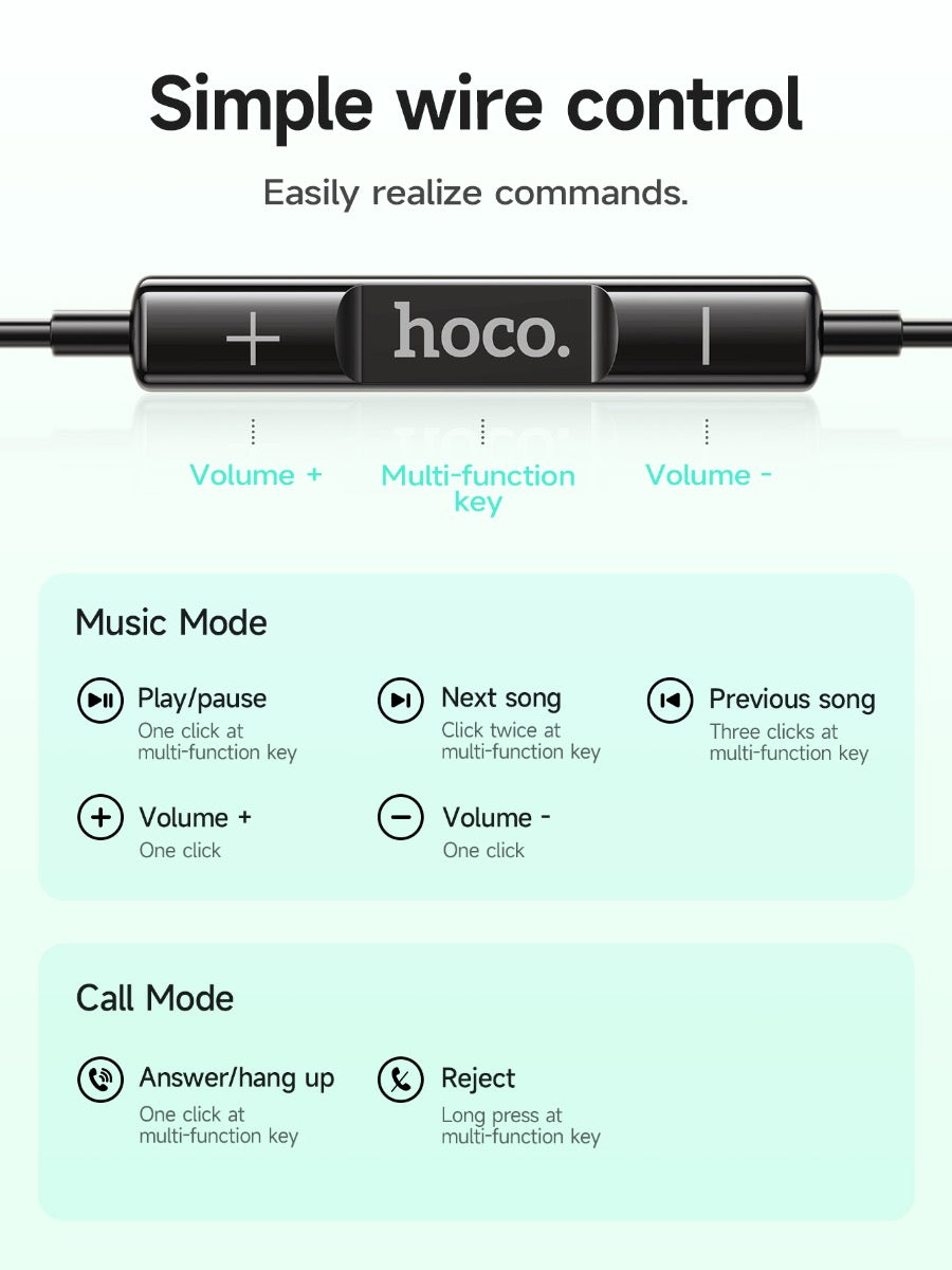 Hoco Pro 3.5mm Handsfree Earphones with 14mm Driver and Built-In Microphone