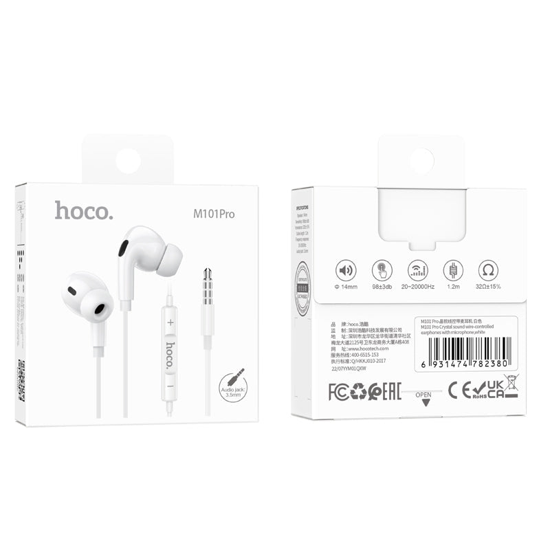 Hoco Pro 3.5mm Handsfree Earphones with 14mm Driver and Built-In Microphone