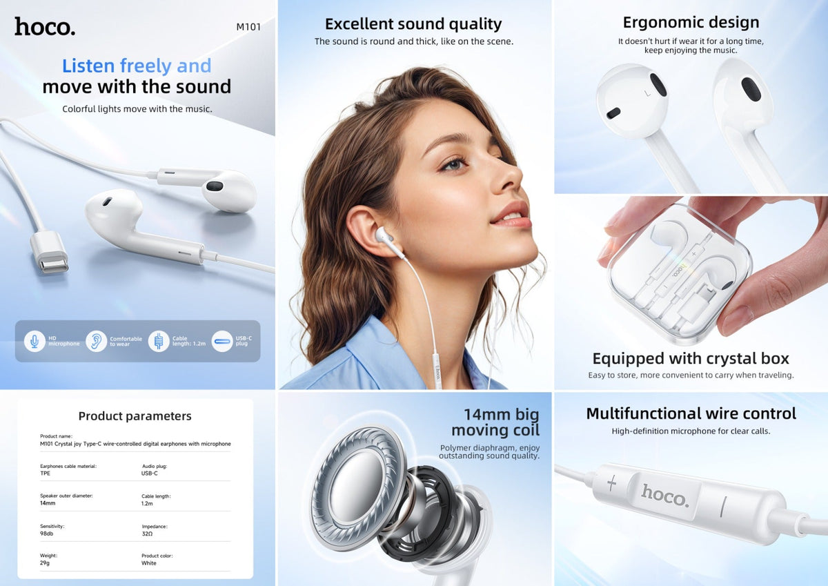 Hoco USB-C Digital Handsfree Earphones with Built-In Microphone