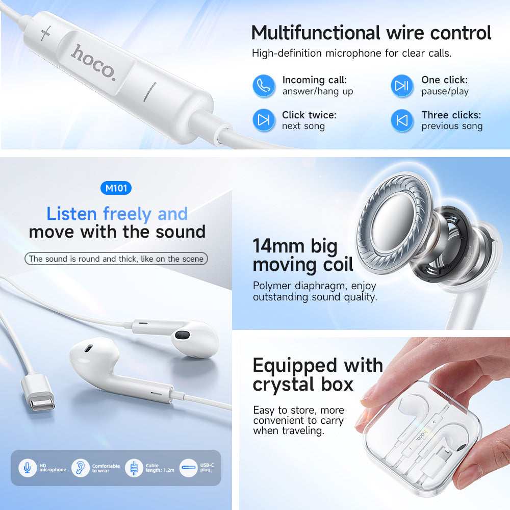 Hoco USB-C Digital Handsfree Earphones with Built-In Microphone
