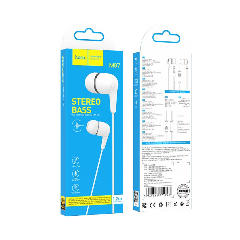 Hoco Universal 3.5mm Earphones with Built-In Microphone and Tangle-Resistant Cable