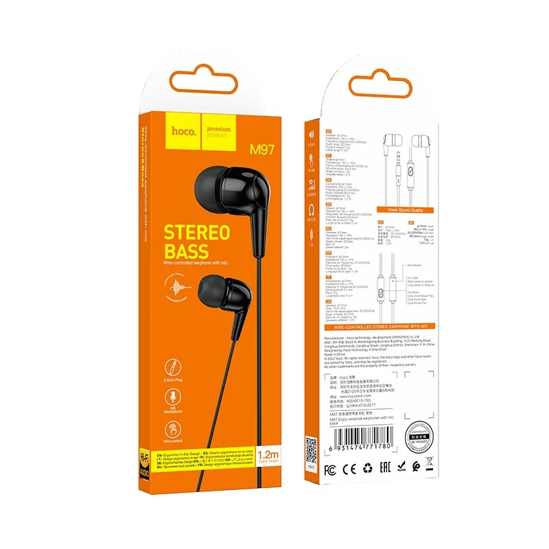 Hoco Universal 3.5mm Earphones with Built-In Microphone and Tangle-Resistant Cable