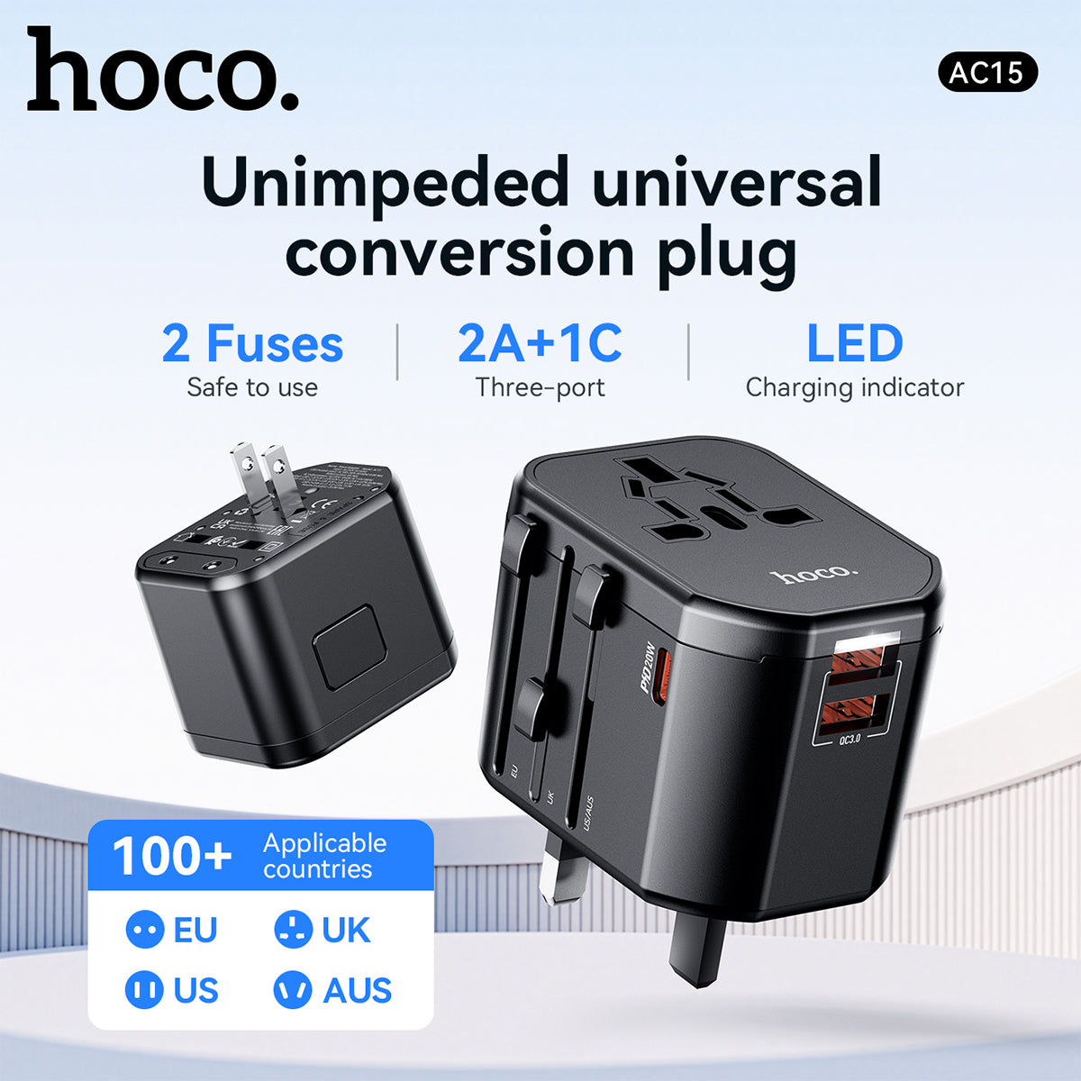 Hoco Universal Travel Plug Adapter Wall Charger with PD20W USB-C Charging