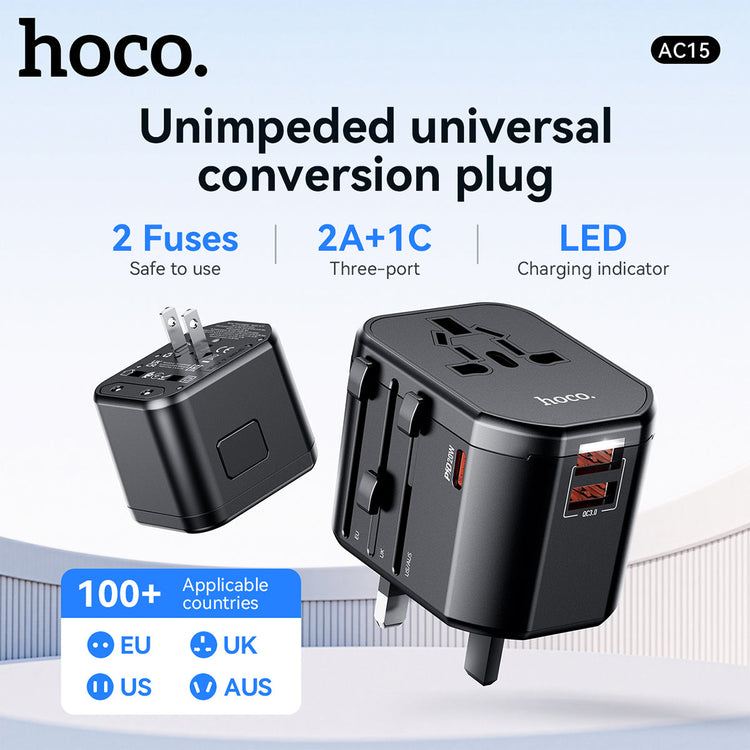 Hoco Universal Travel Plug Adapter Wall Charger with PD20W USB-C Charging
