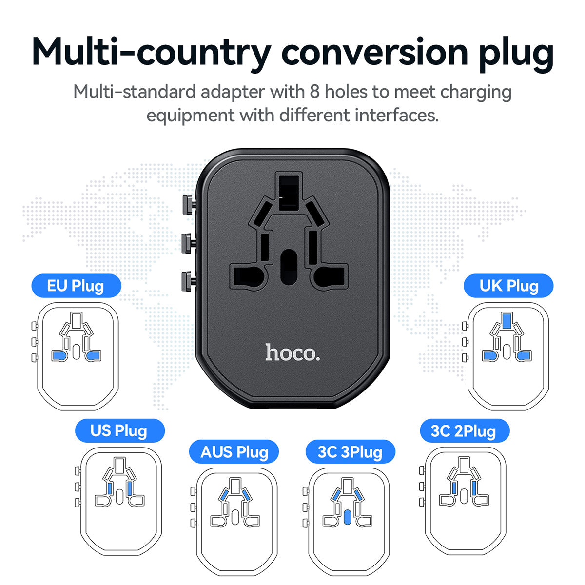 Hoco Universal Travel Plug Adapter Wall Charger with PD20W USB-C Charging