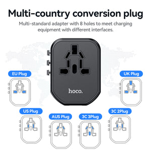 Hoco Universal Travel Plug Adapter Wall Charger with PD20W USB-C Charging