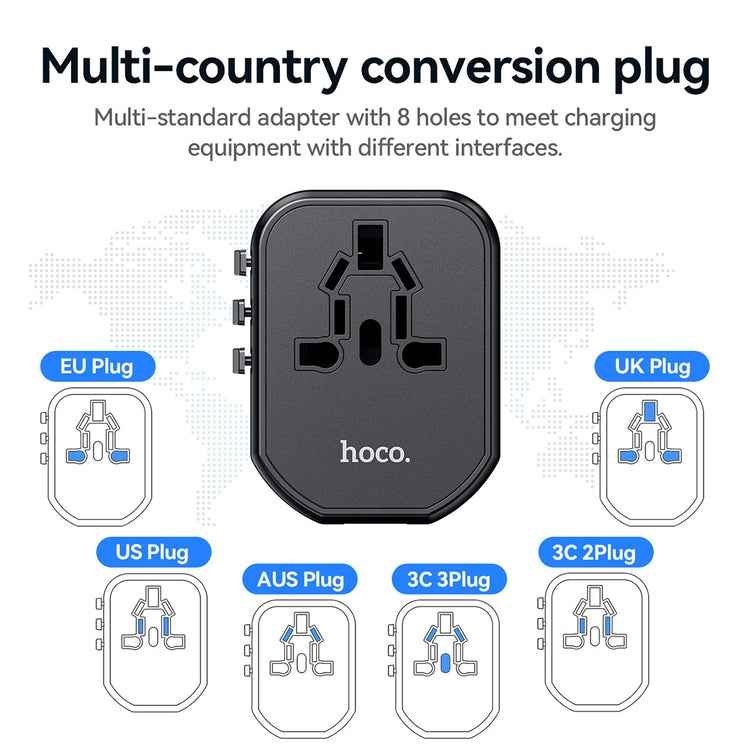 Hoco Universal Travel Plug Adapter Wall Charger with PD20W USB-C Charging