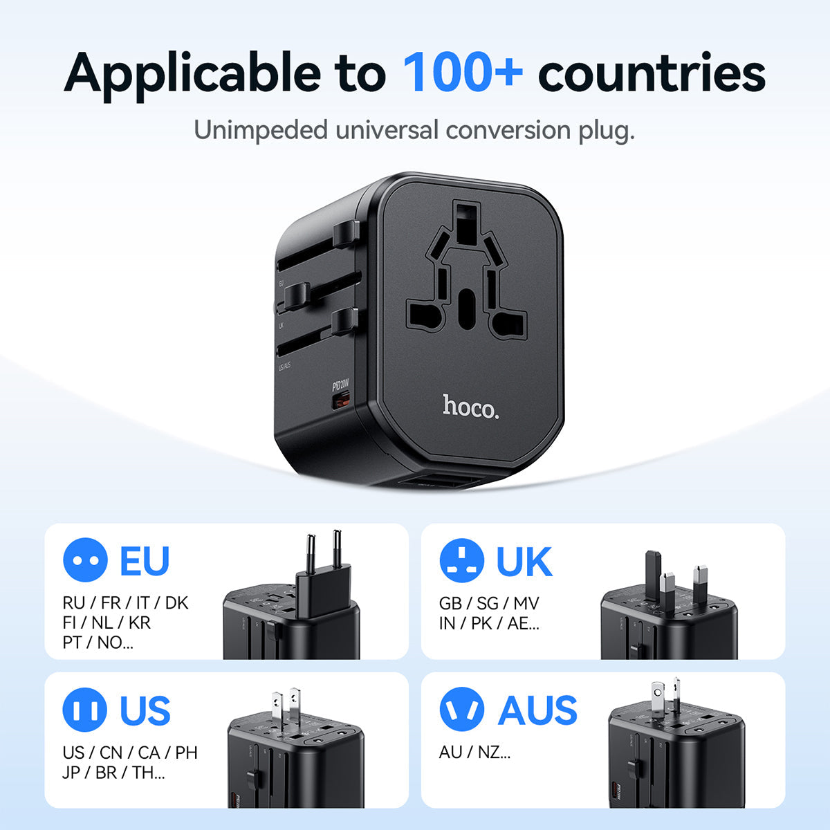 Hoco Universal Travel Plug Adapter Wall Charger with PD20W USB-C Charging