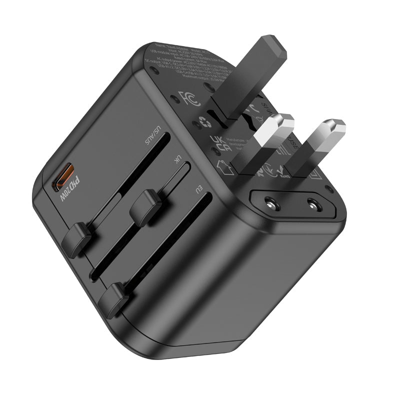 Hoco Universal Travel Plug Adapter Wall Charger with PD20W USB-C Charging