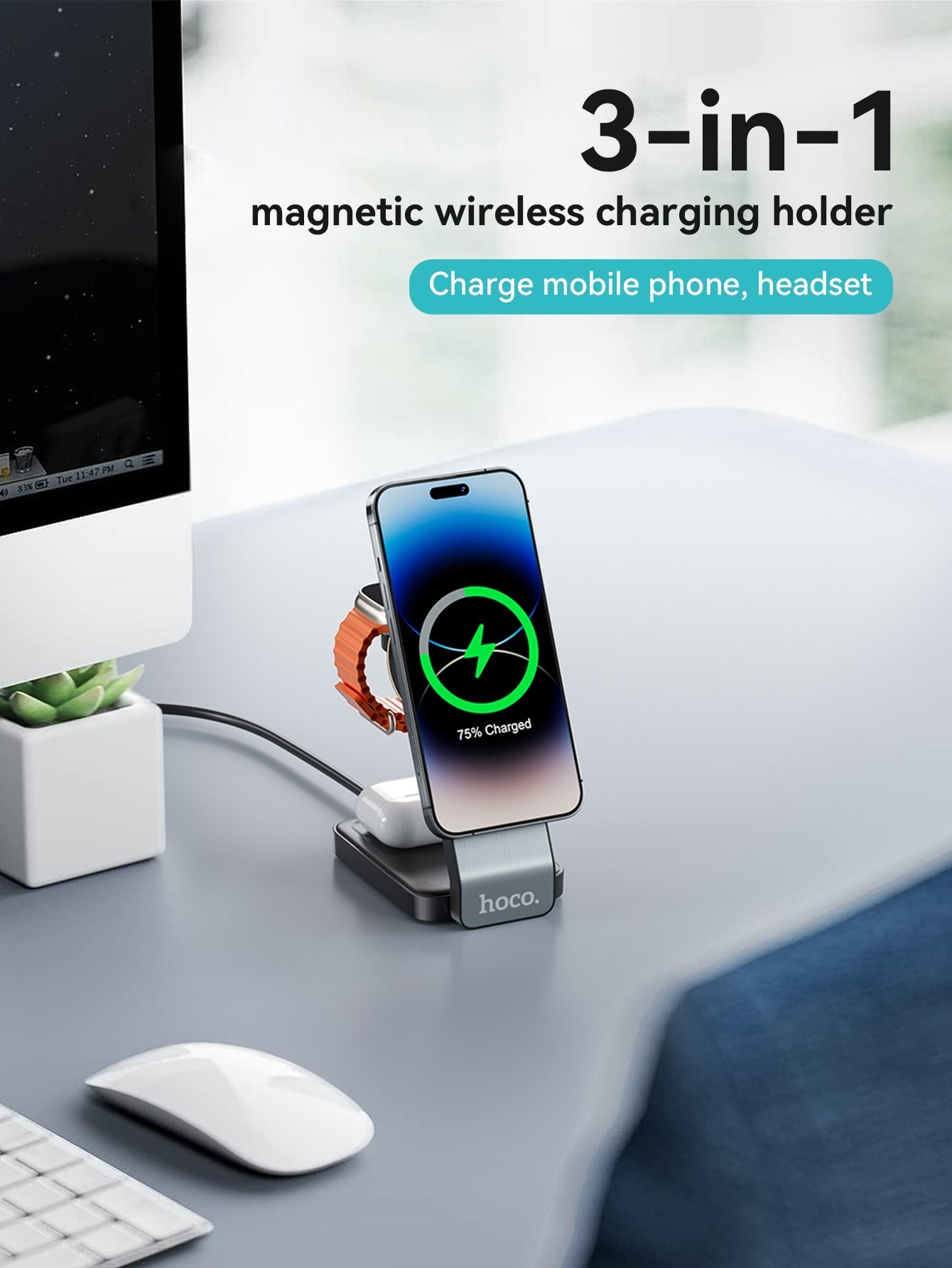 Hoco 3-in-1 MagSafe Wireless Charger 15W Fast Charging Motorcycle Mount CQ3
