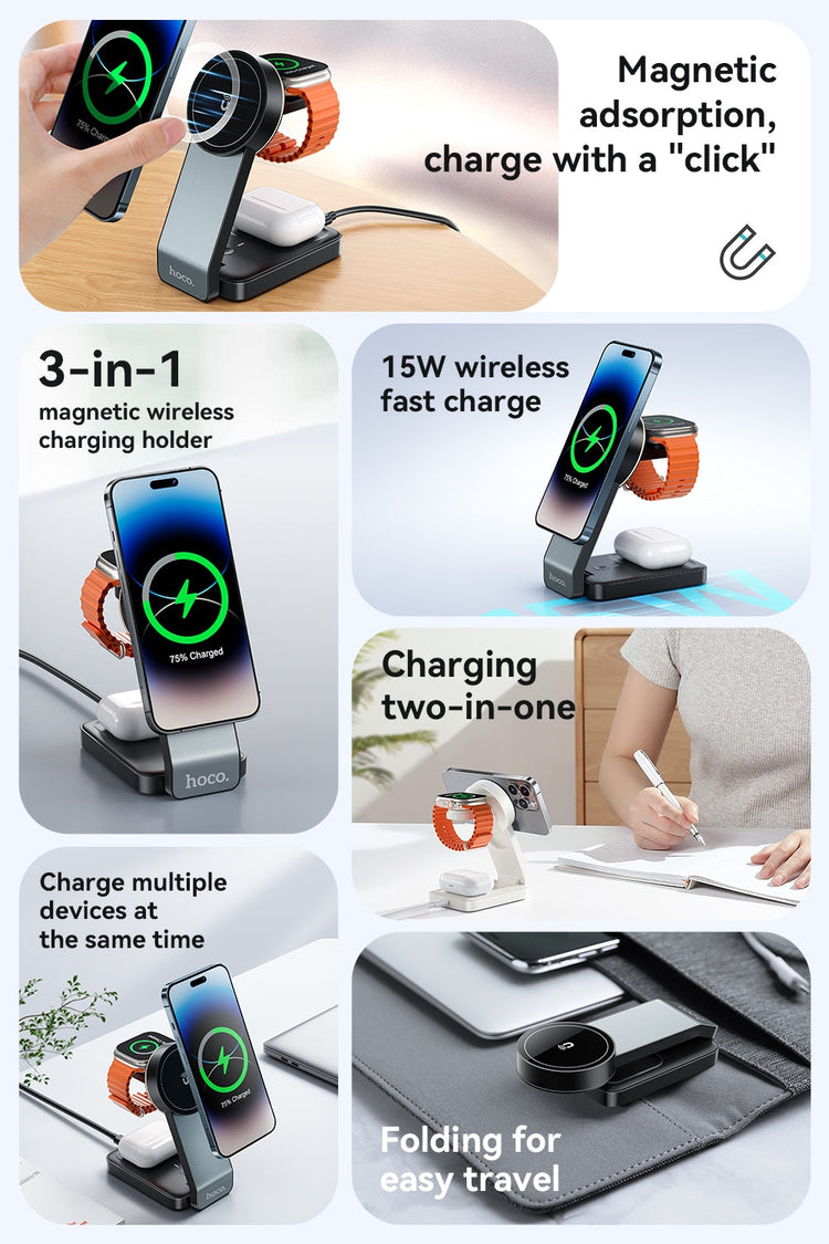 Hoco 3-in-1 MagSafe Wireless Charger 15W Fast Charging Motorcycle Mount CQ3