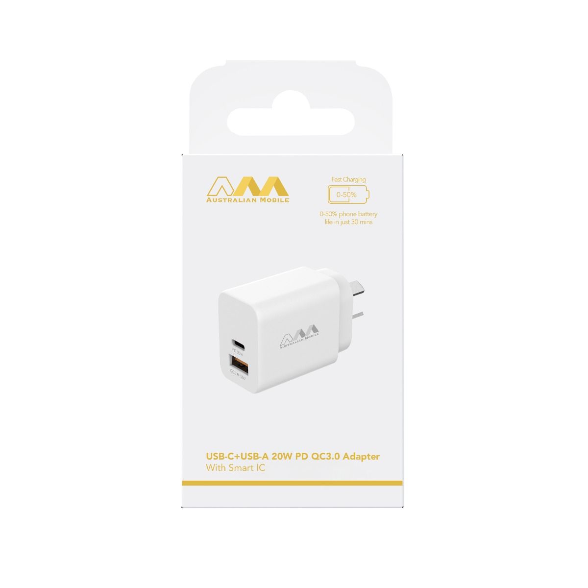 Australian Mobile 20W PD QC3.0 Charger USB-C Fast Charging Adapter AMC02