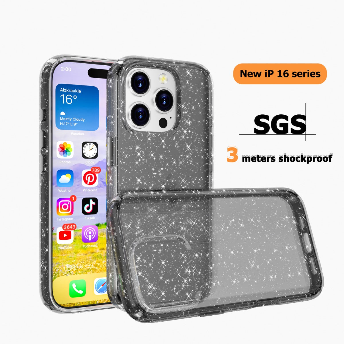 Blacktech iPhone 16 Pro Max Stay Glitter Thick Rugged Protective Case