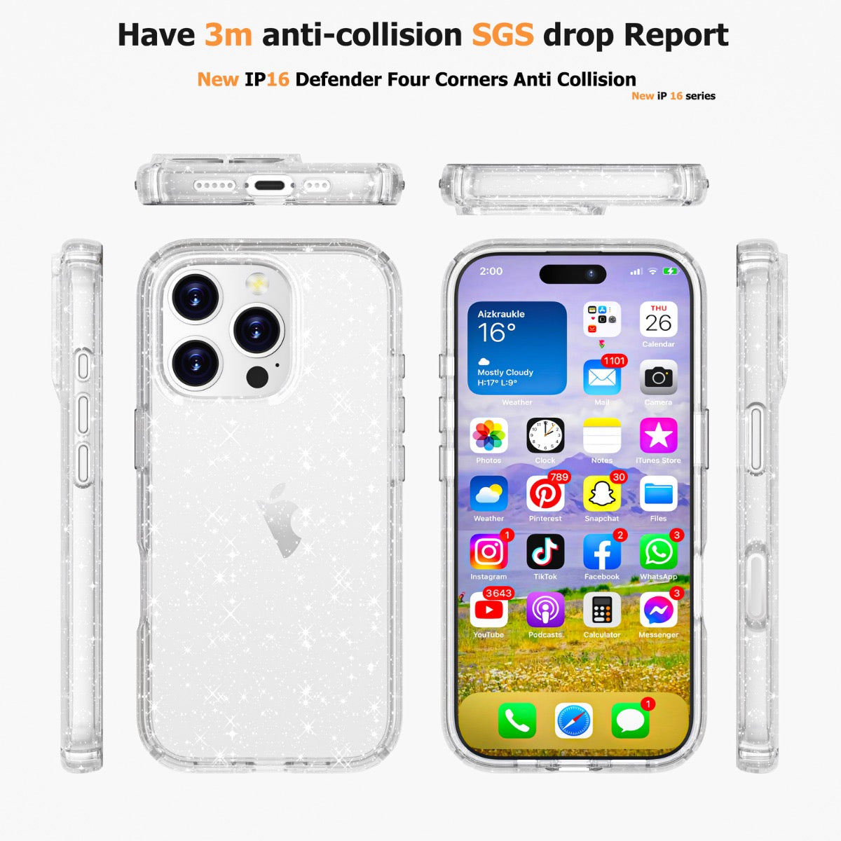 Blacktech iPhone 16 Pro Max Stay Glitter Thick Rugged Protective Case