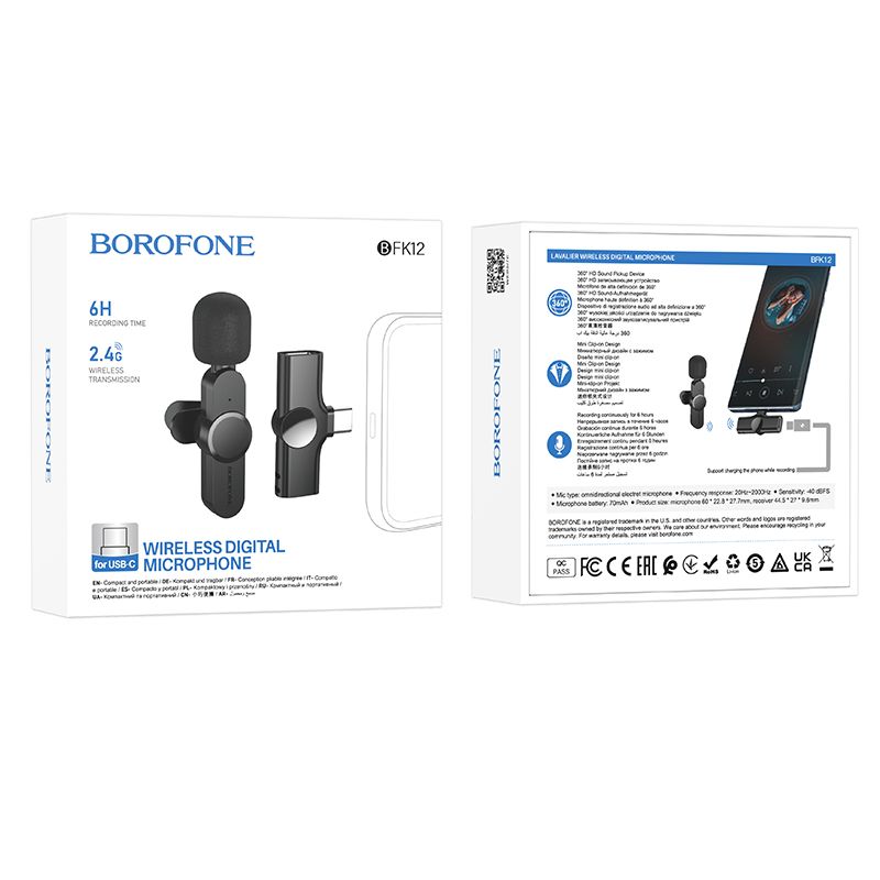 Borofone Wireless Lavalier Microphone Digital Recording Mic USB-C