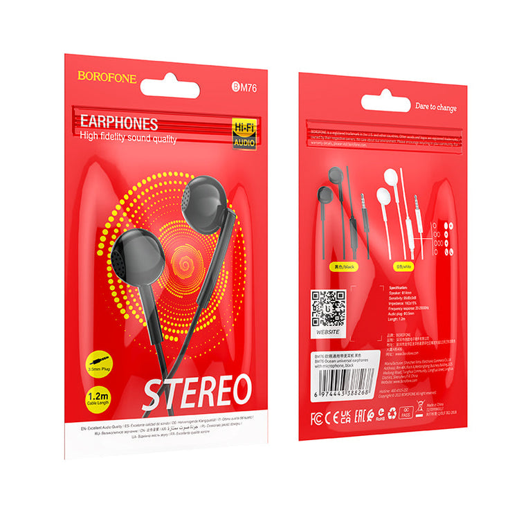 Borofone Universal Wired Earphones with Microphone, Comfortable Fit