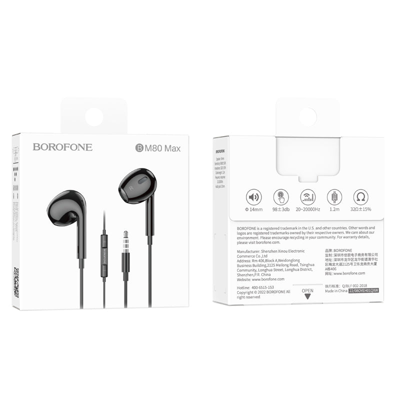 Borofone Max USB-C Wire-Controlled Digital Earphones with Microphone, Comfortable Fit