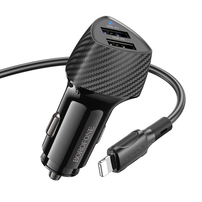 Borofone Dual Port Car Charger Fast Charging Adapter Lightning Cable BZ31A