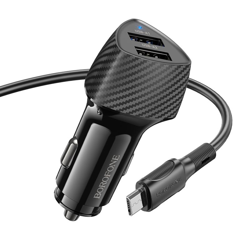 Borofone Dual Port Car Charger Fast Charging Adapter Micro USB Cable BZ31A