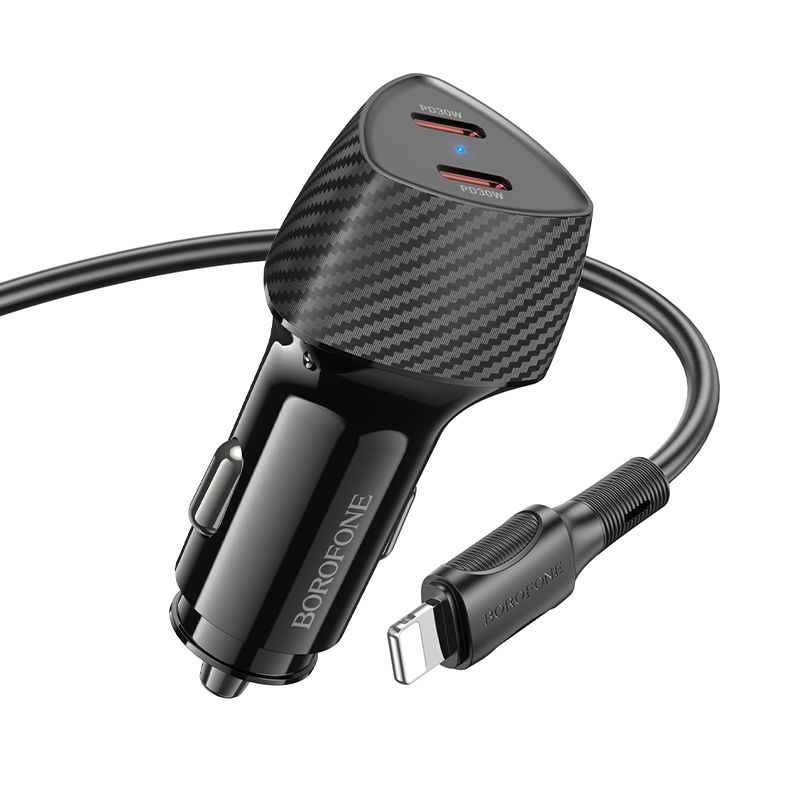 Borofone PD60W Car Charger Dual USB-C Fast Charging Adapter Lightning Cable BZ31D